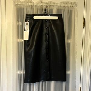 Aritzia Wilfred Black Button-Front Faux Leather Pencil Skirt